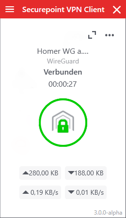 Securepoint VPN-Client Oberfläche Screenshot der VPN-Client Oberfläche