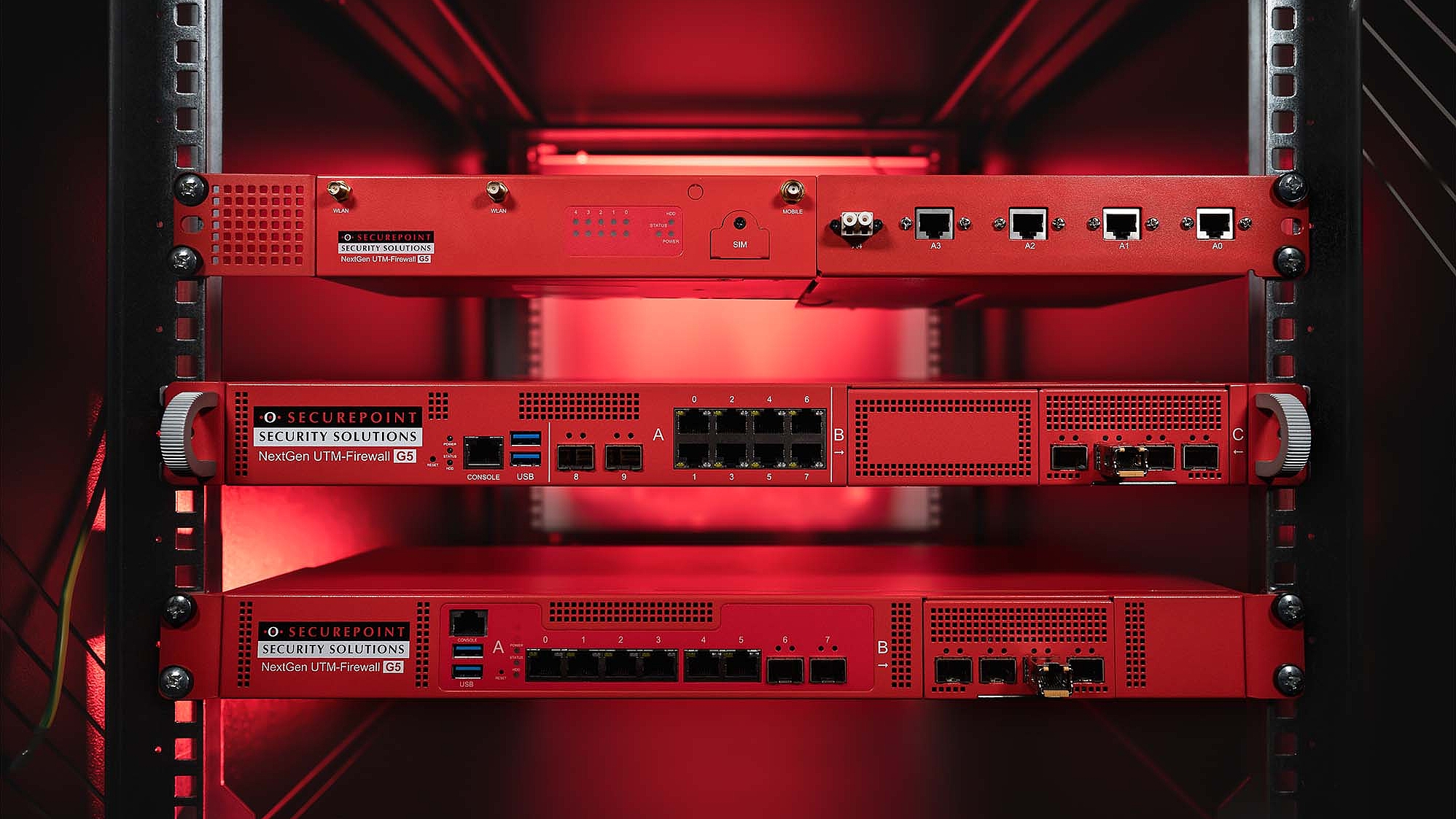 The basis of network security are UTM firewalls Three different models of Securepoint UTM firewalls for server cabinets