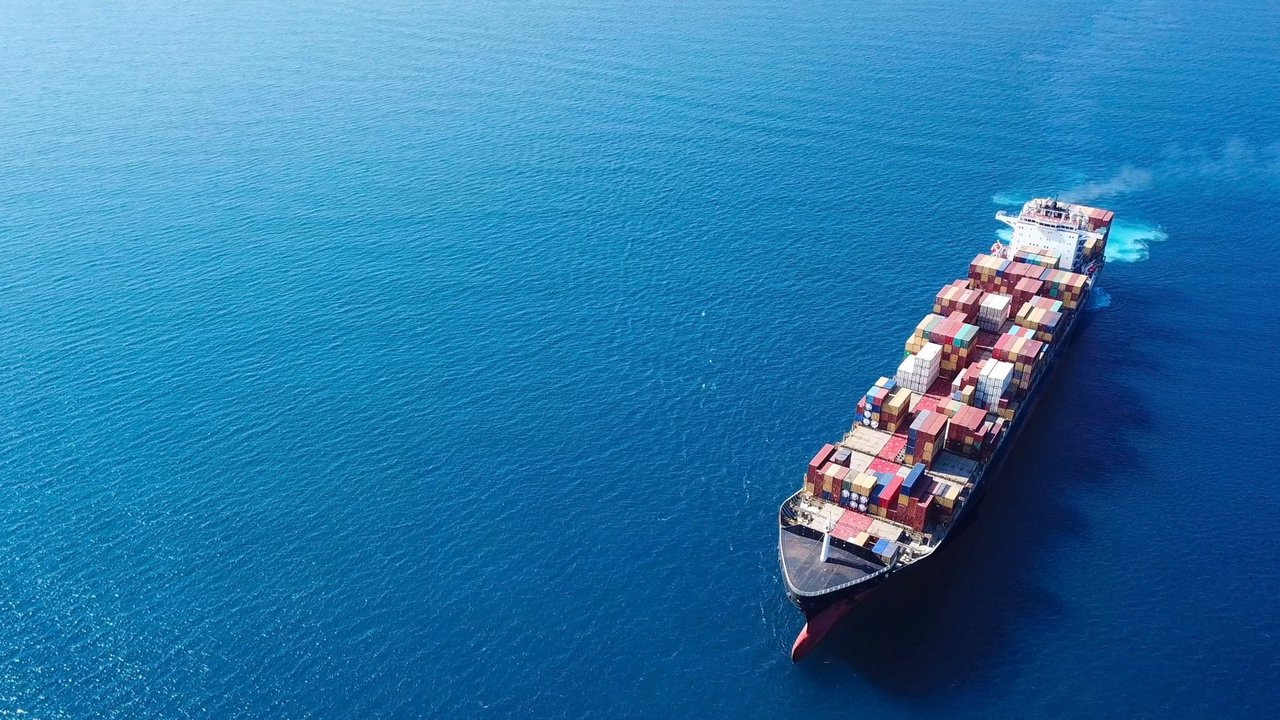 A container ship on the ocean