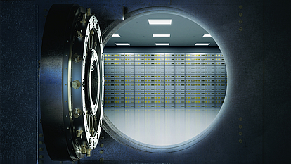 Securepoint Unified Backup für Unternehmen. Großer Tresorraum mit vielen Schließfächern.